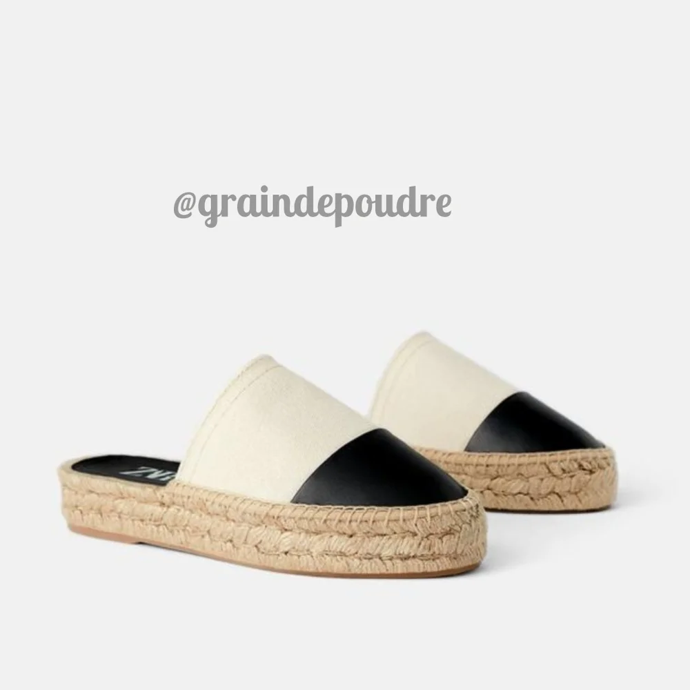 Rare! Zara Faux Vegan Leather Black & White Espadrilles 38 7.5